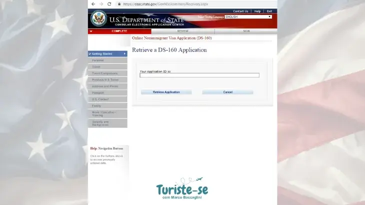 Continuar Preenchimento Visto Americano - Turiste-se