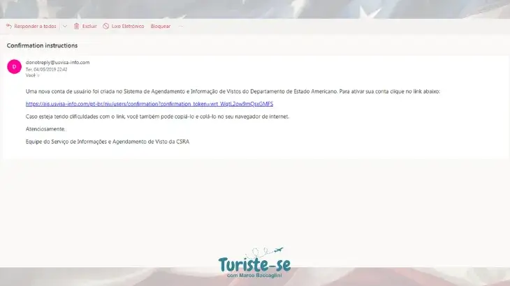 E-mail de Confirmação Visto Americano - Turiste-se