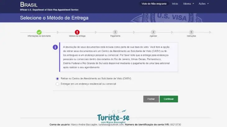 Método de Entrega Visto Americano - Turiste-se