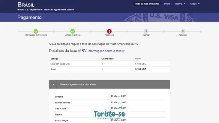 Pagamento Taxa Visto Americano - Turiste-se